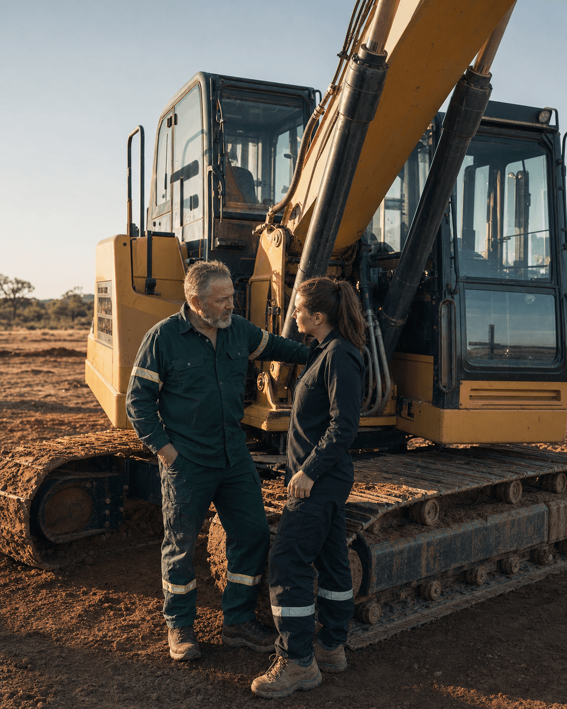 Jim Morton's practical training approach represented beside earthmoving equipment
